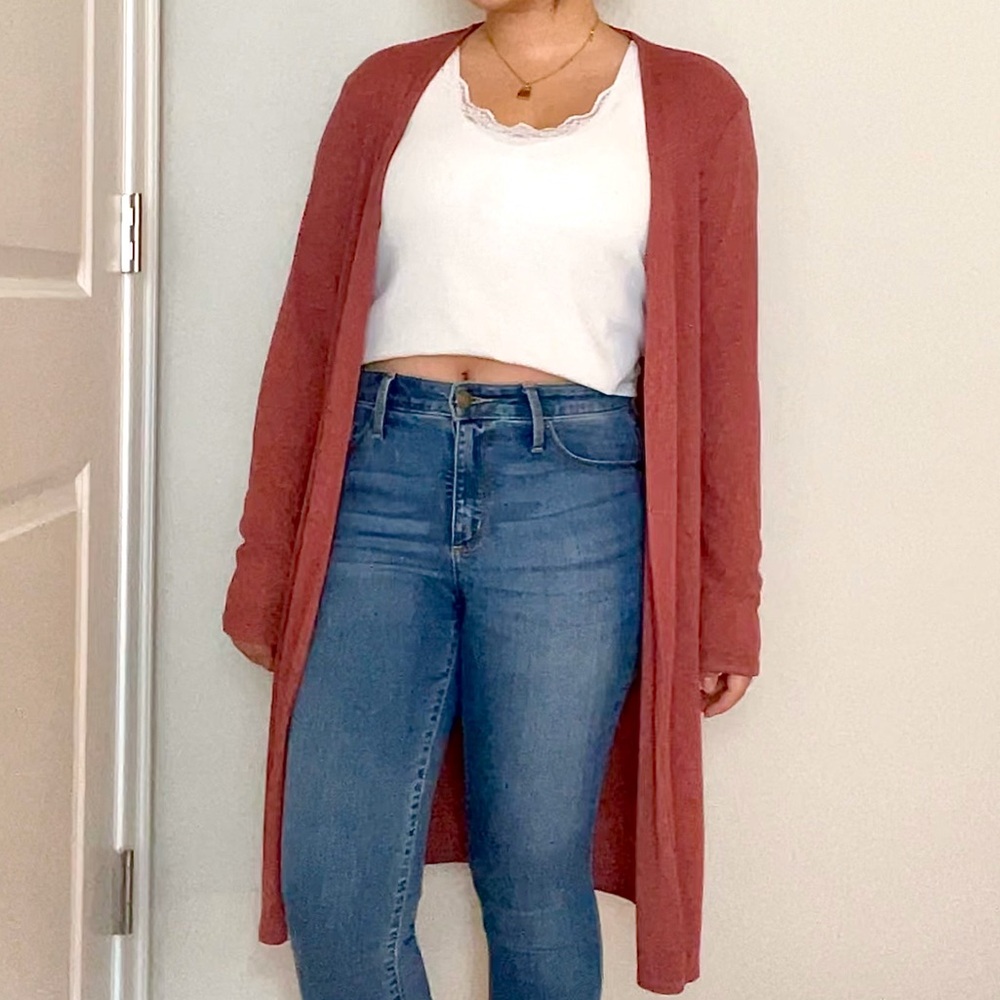 Salmon-Colored Longline Cardigan